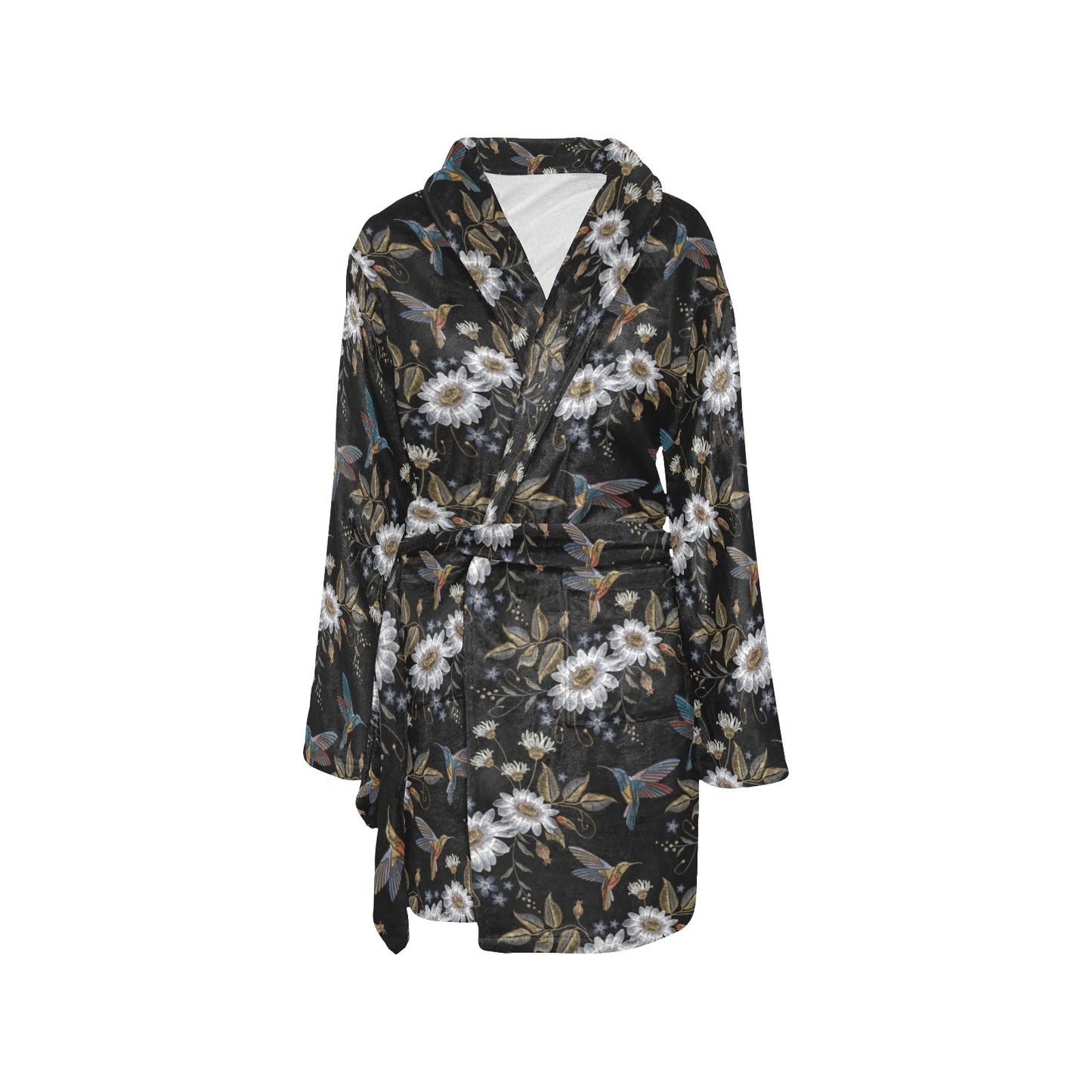Hummingbird with Embroidery Themed Print Women's Fleece Robe