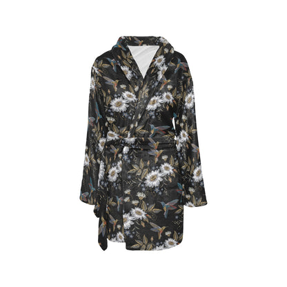 Hummingbird with Embroidery Themed Print Women's Fleece Robe