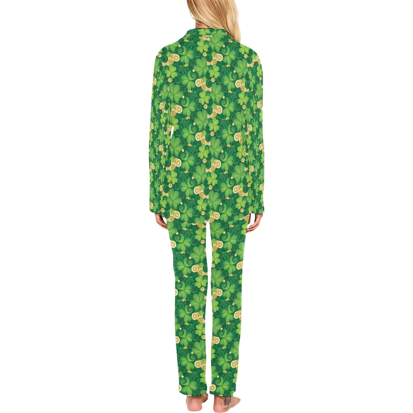 Shamrock Print Design LKS301 Women's Long Pajama Set