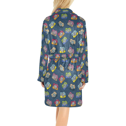 Camera Pattern Print Design 03 Women's Fleece Robe