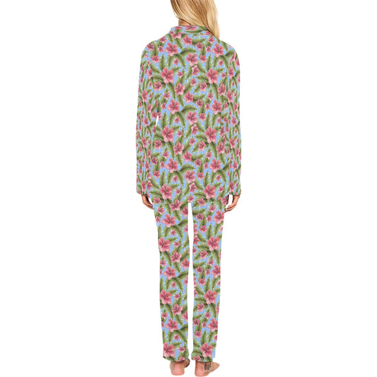 Tropical Flower Print Design LKS301 Women's Long Pajama Set