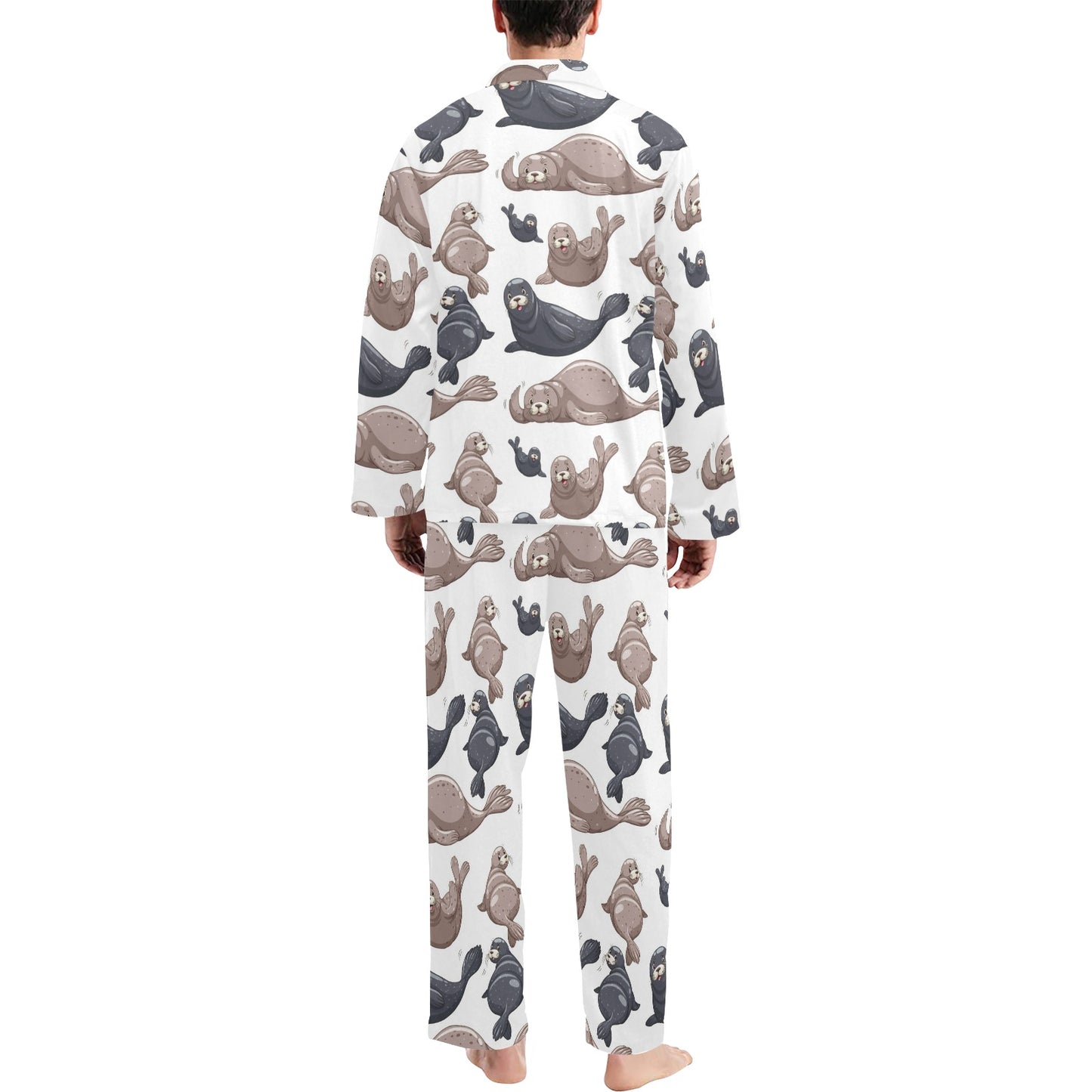 Sea Lion Pattern Print Design 02 Men's Long Pajama Set