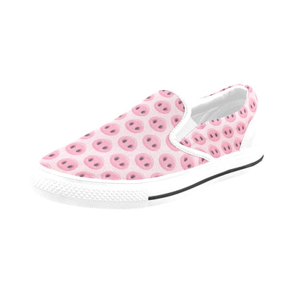 Pig Print Design LKS401 White Slip Ons Canvas Women's Shoes
