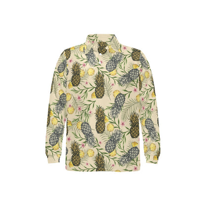 Pineapple Pattern Print Design PP012 Long Sleeve Polo Shirt For Men's