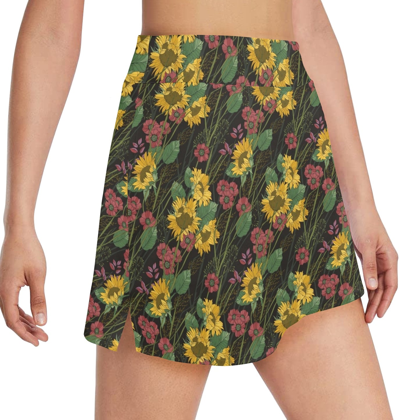 Sunflower Print Design LKS303 17" Golf & Pickleball Skort with Pockets