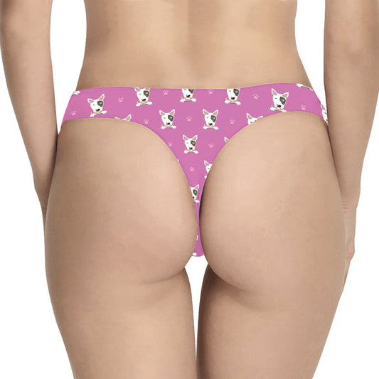 Bull Terrier Happy Print Pattern Women's Thongs