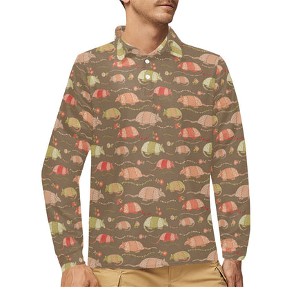 Armadillo Pattern Print Design 04 Long Sleeve Polo Shirt For Men's