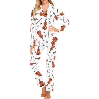 Violin Pattern Print Design 02 Women's Long Pajama Set