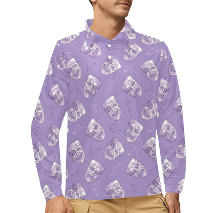 Acting Mask Pattern Print Design 05 Long Sleeve Polo Shirt For Men's