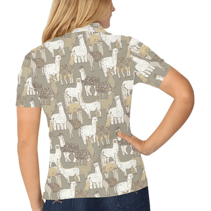 Alpaca Pattern Print Design 01 Women's Polo Shirt
