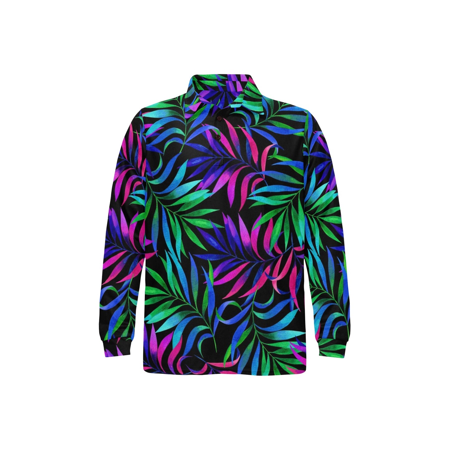 Tropical Flower Pattern Print Design TF010 Long Sleeve Polo Shirt For Men's