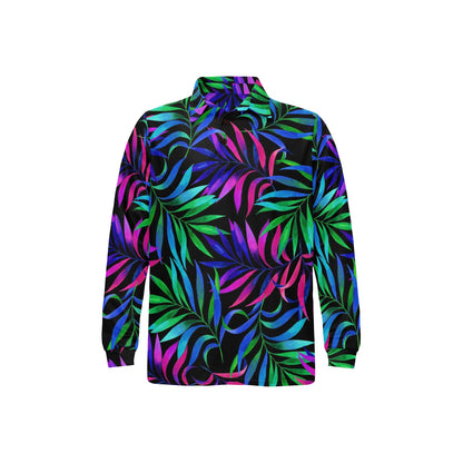 Tropical Flower Pattern Print Design TF010 Long Sleeve Polo Shirt For Men's