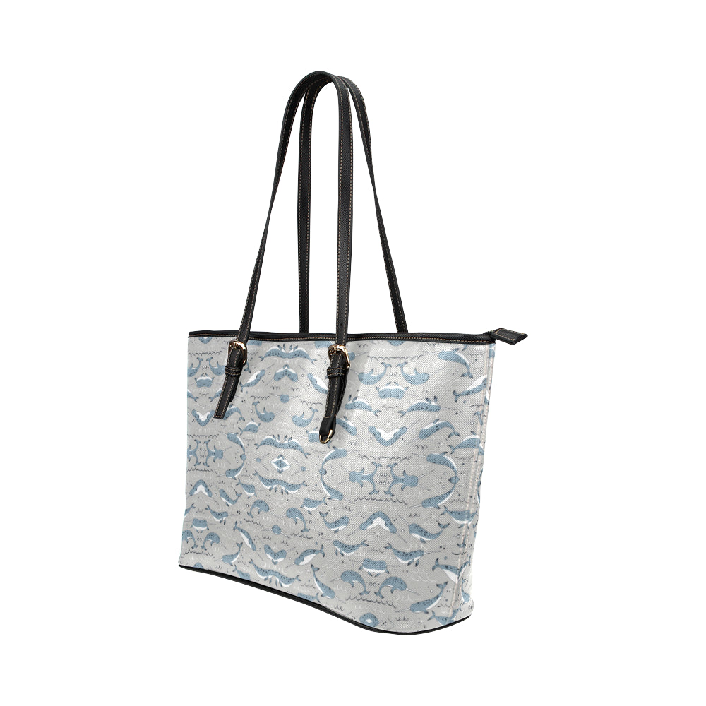 Narwhal Pattern Print Leather Tote Bag