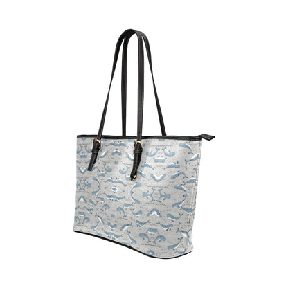 Narwhal Pattern Print Leather Tote Bag