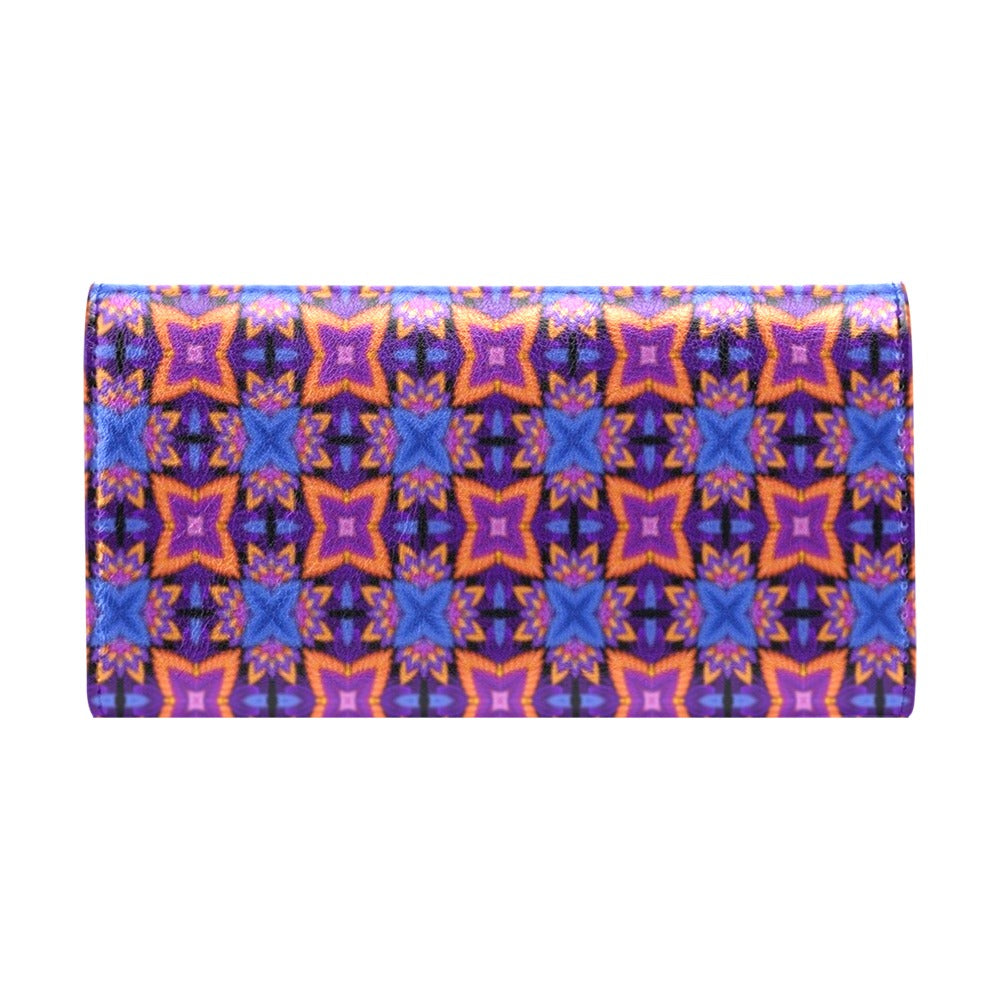 kaleidoscope Purple Orange Print Design Women's Trifold Wallet