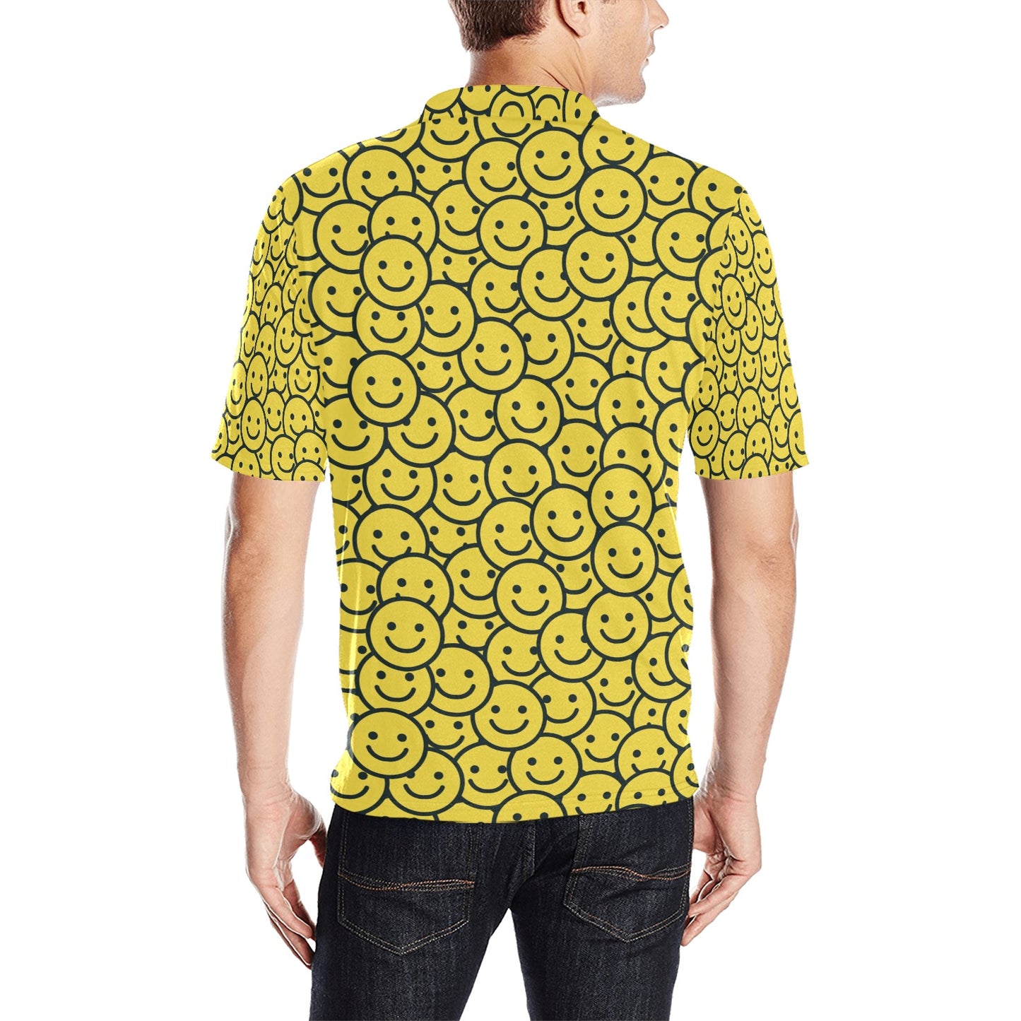 Smiley Face Emoji Print Design LKS302 Men Polo Shirt