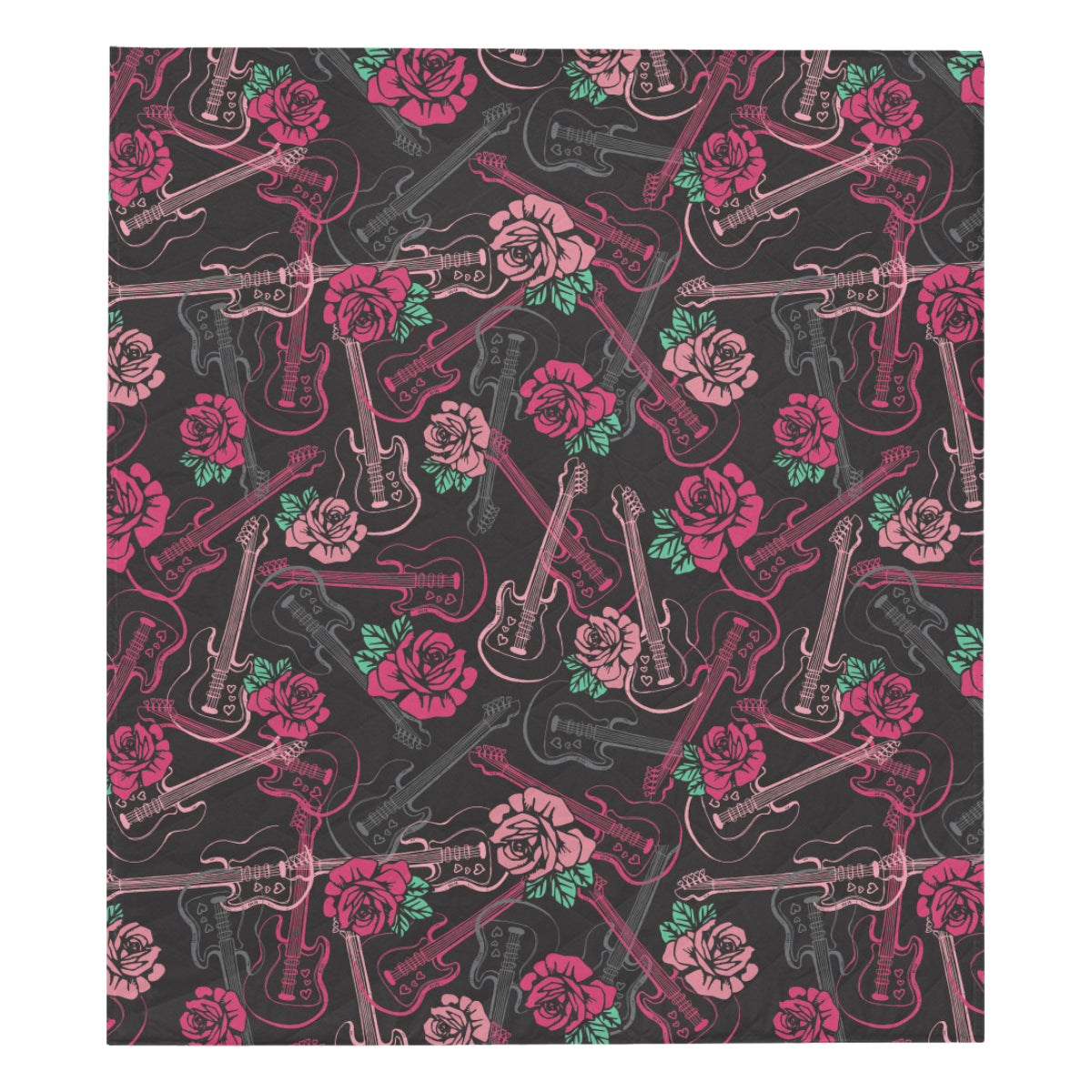 Bass Guitar Pink Rose Pattern Print Design 01 Premium Quilt