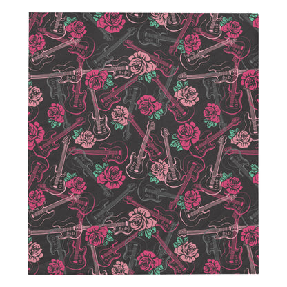 Bass Guitar Pink Rose Pattern Print Design 01 Premium Quilt