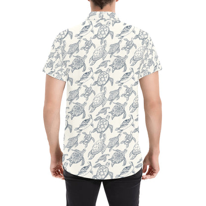 Sea Turtle Print Design LKS304 Men Short Sleeve Button Up Shirt