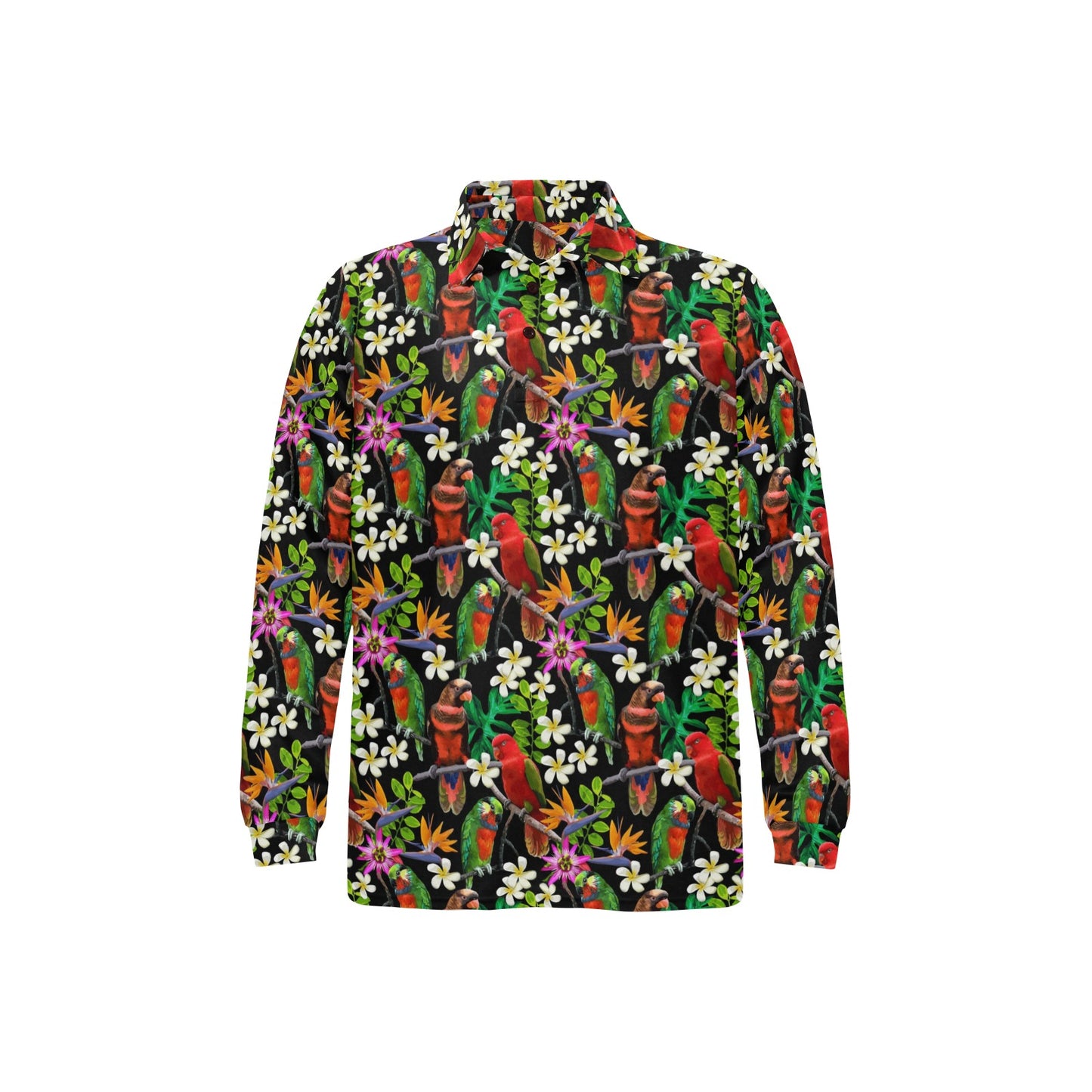 Parrot Design Print Long Sleeve Polo Shirt For Men's