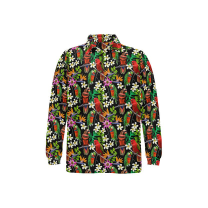 Parrot Design Print Long Sleeve Polo Shirt For Men's