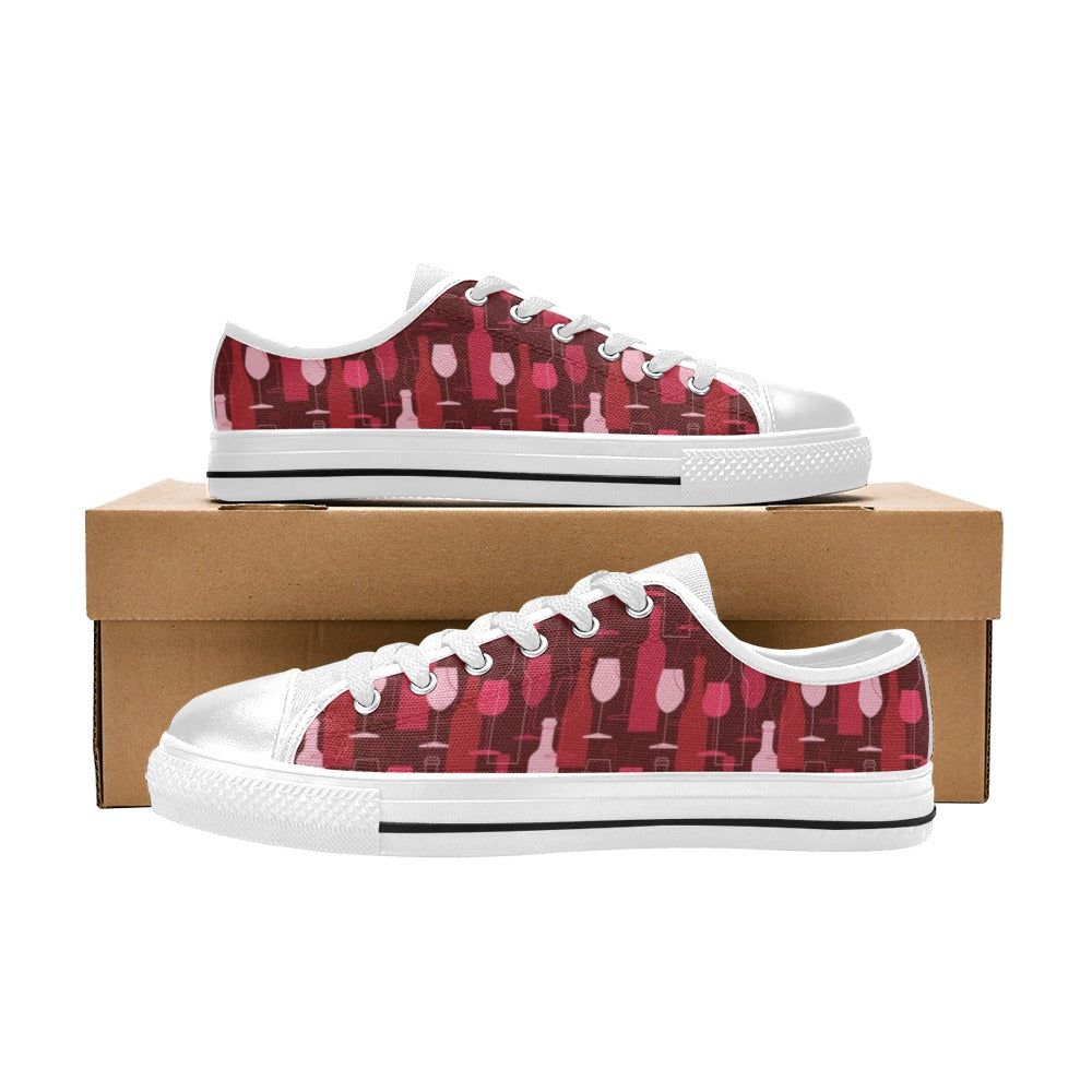 Wine Print Design LKS304 Women's White Low Top Shoes