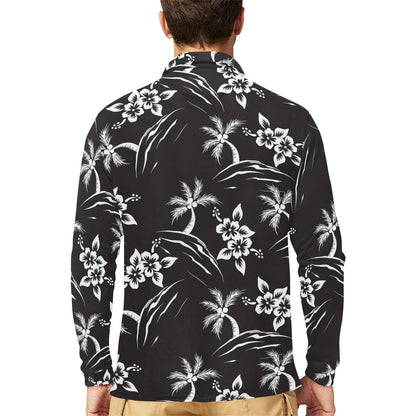 Palm Tree Pattern Print Design PT02 Long Sleeve Polo Shirt For Men's