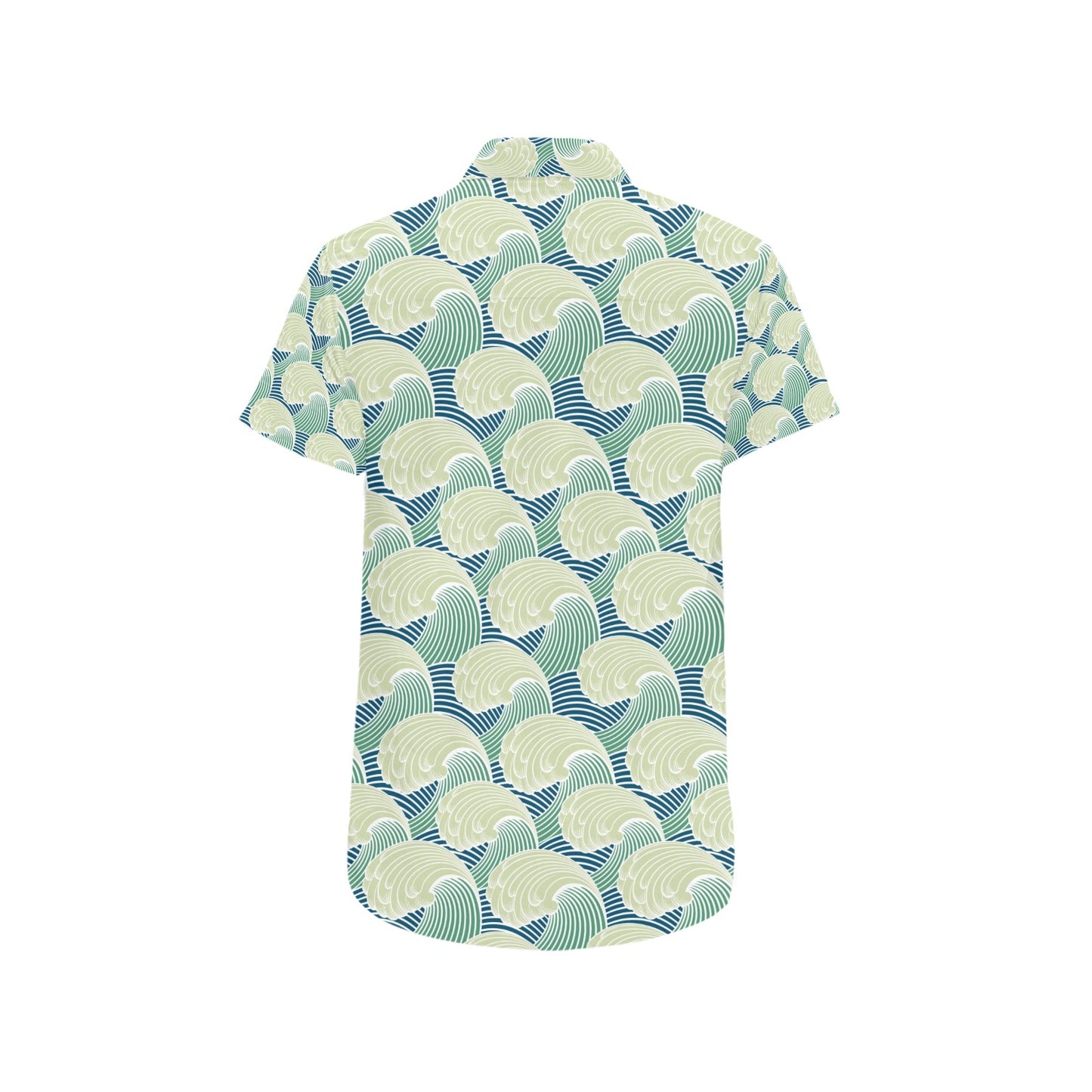 Wave Japan Style Print Design LKS302 Men Short Sleeve Button Up Shirt