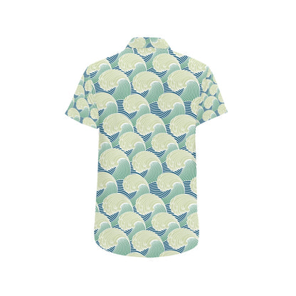 Wave Japan Style Print Design LKS302 Men Short Sleeve Button Up Shirt
