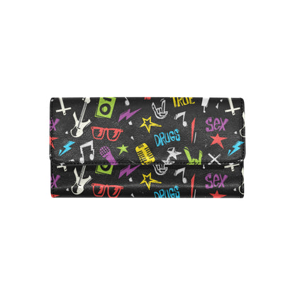 Rock and Roll Pattern Print Design A02 Women's Trifold Wallet