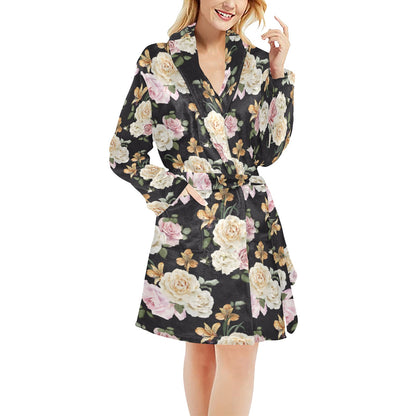 Rose Pattern Print Design A01 Women's Fleece Robe