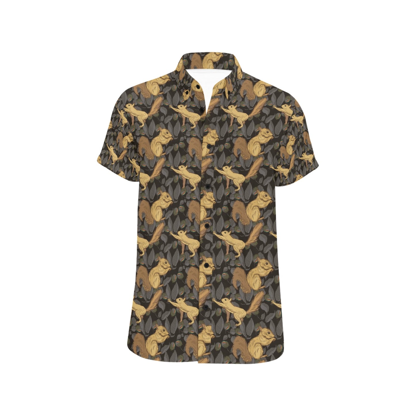 Squirrel Print Design LKS309 Men Short Sleeve Button Up Shirt