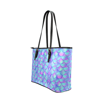 Mermaid Tail Design Print Pattern Leather Tote Bag