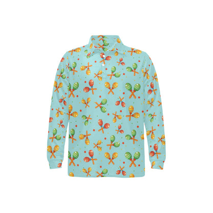 Maracas Print Design LKS402 Long Sleeve Polo Shirt For Men's