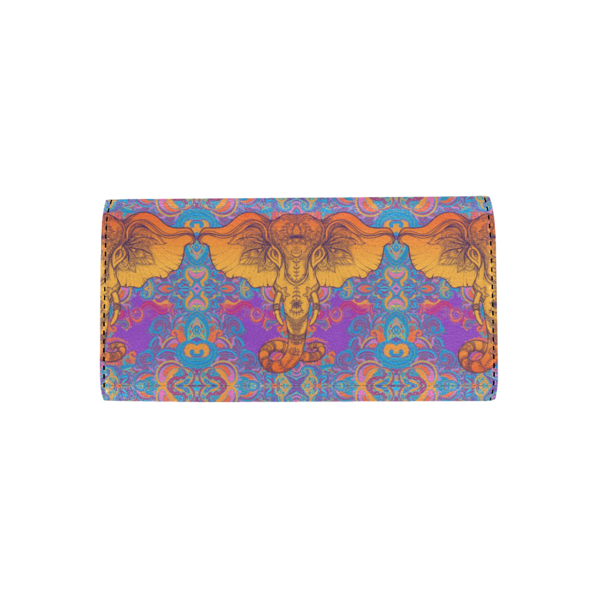 Gold Elephant Indian Women's Trifold Wallet
