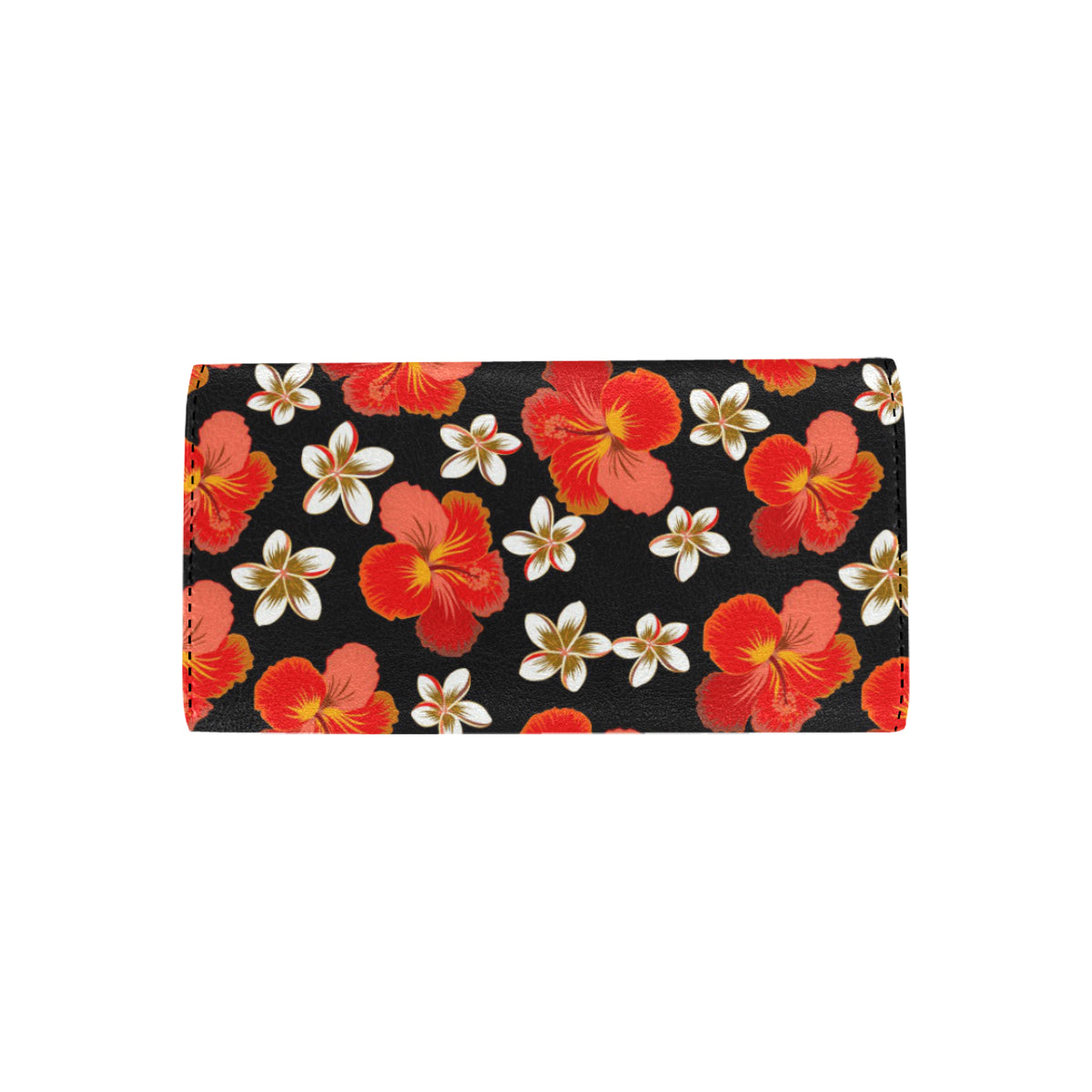 Red Hibiscus Pattern Print Design HB022 Women's Trifold Wallet