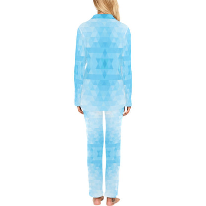Geometric Blue Pattern Print Design 01 Women's Long Pajama Set