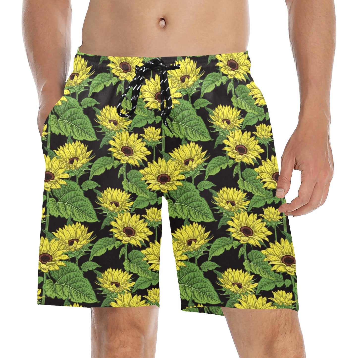 Sunflower Print Design LKS3010 Men's Swim Trunks Beach Shorts