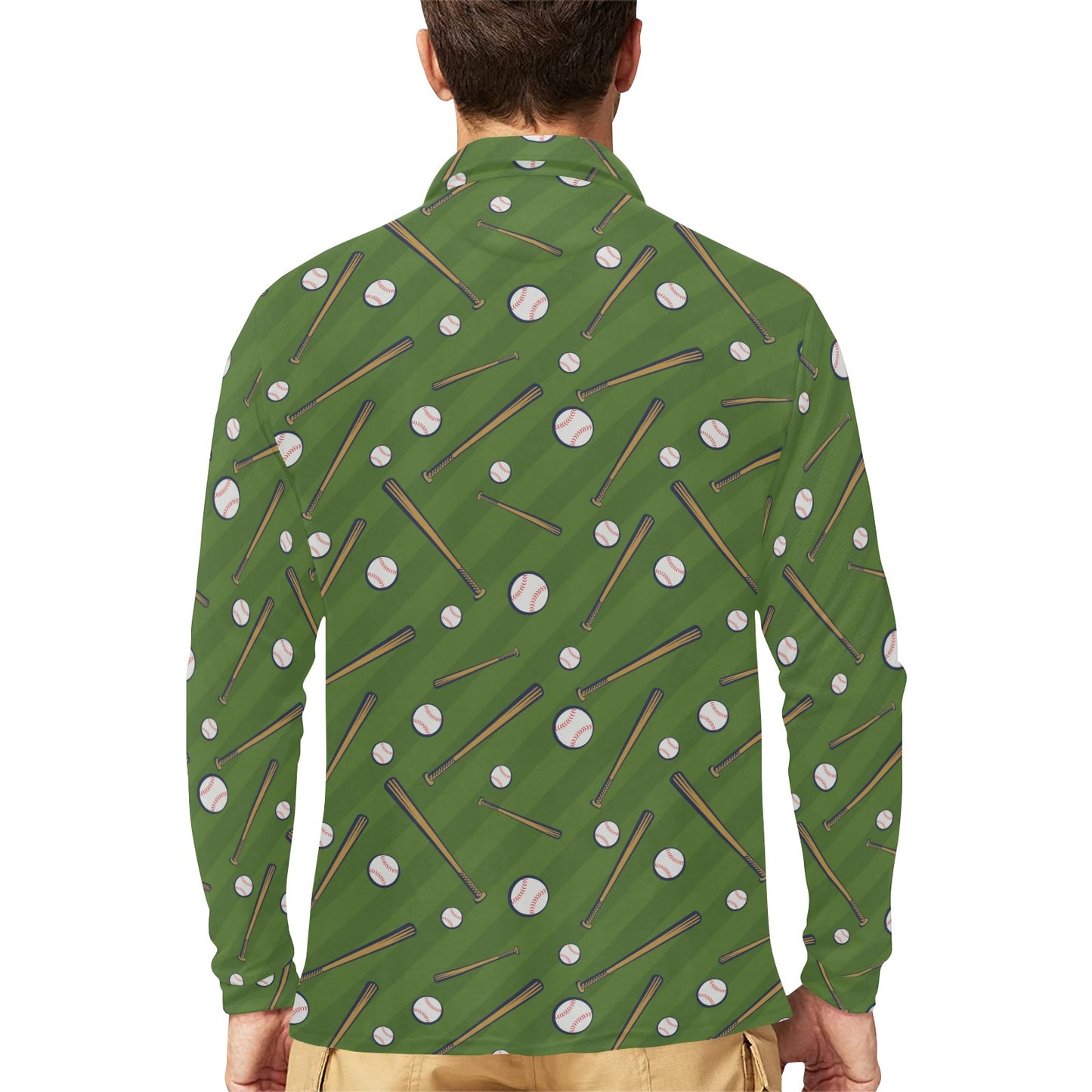 Baseball Pattern Print Design 02 Long Sleeve Polo Shirt For Men's