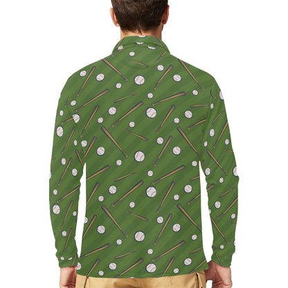 Baseball Pattern Print Design 02 Long Sleeve Polo Shirt For Men's