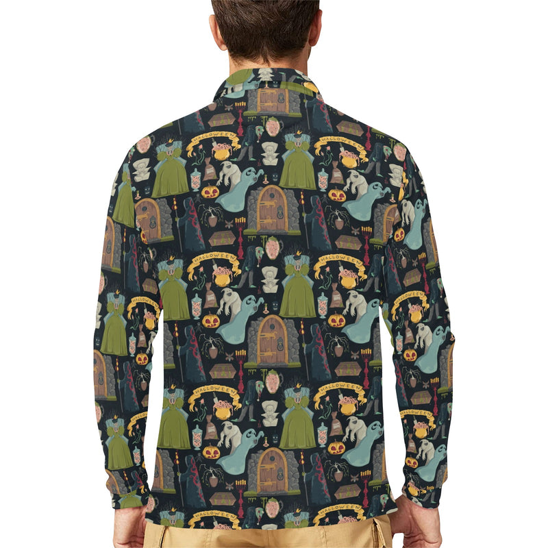 Creepy Halloween Print Design LKS304 Long Sleeve Polo Shirt For Men's