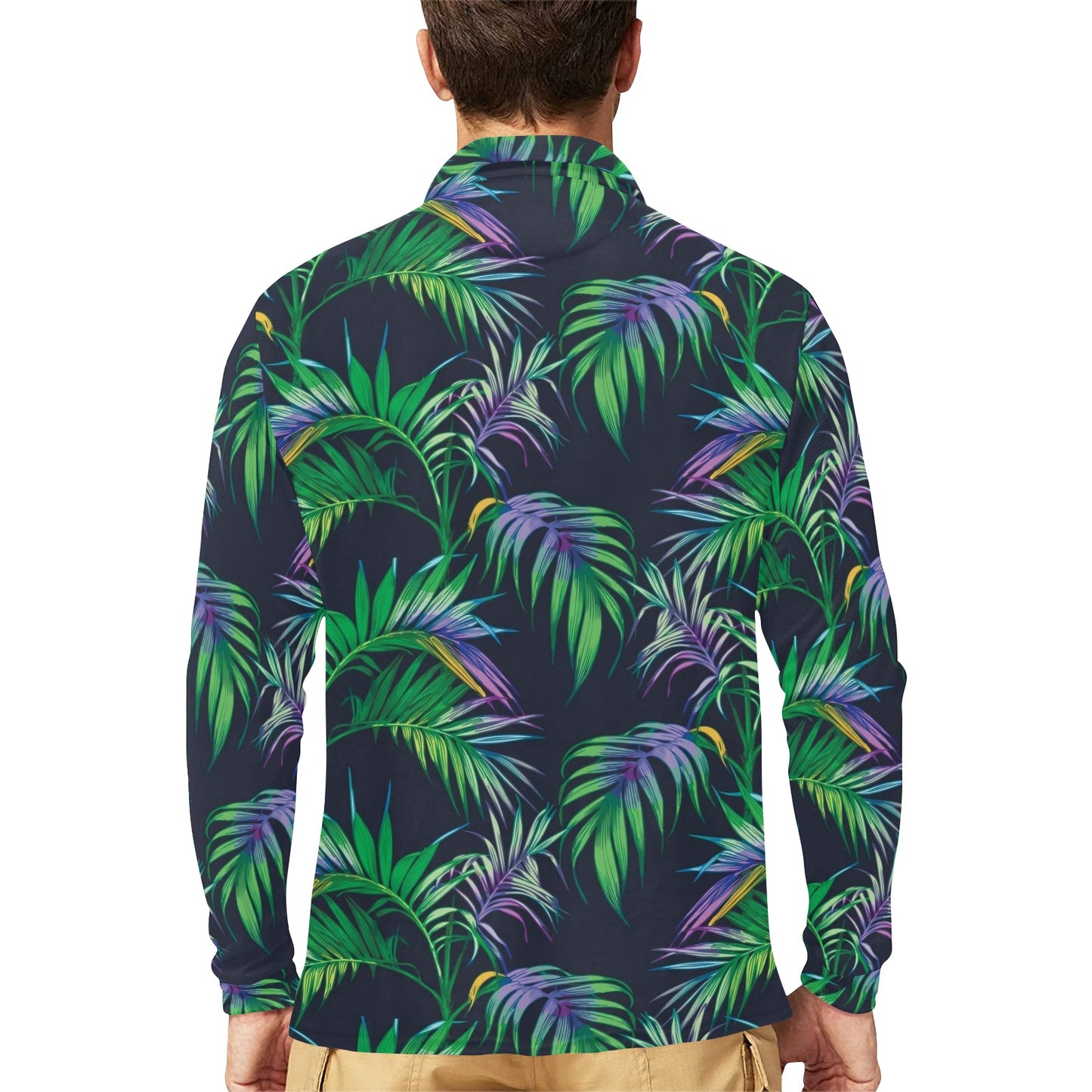Palm Leaves Pattern Print Design PL04 Long Sleeve Polo Shirt For Men's