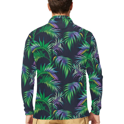 Palm Leaves Pattern Print Design PL04 Long Sleeve Polo Shirt For Men's