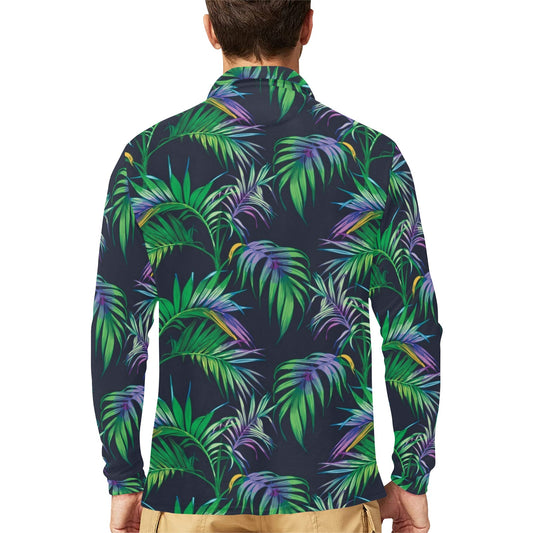 Palm Leaves Pattern Print Design PL04 Long Sleeve Polo Shirt For Men's