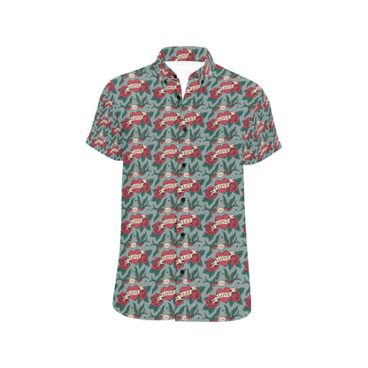 Tattoo Heart Print Design LKS301 Men Short Sleeve Button Up Shirt