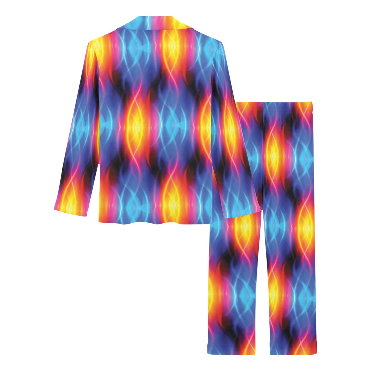 Flame Fire Blue Design Print Women's Long Pajama Set