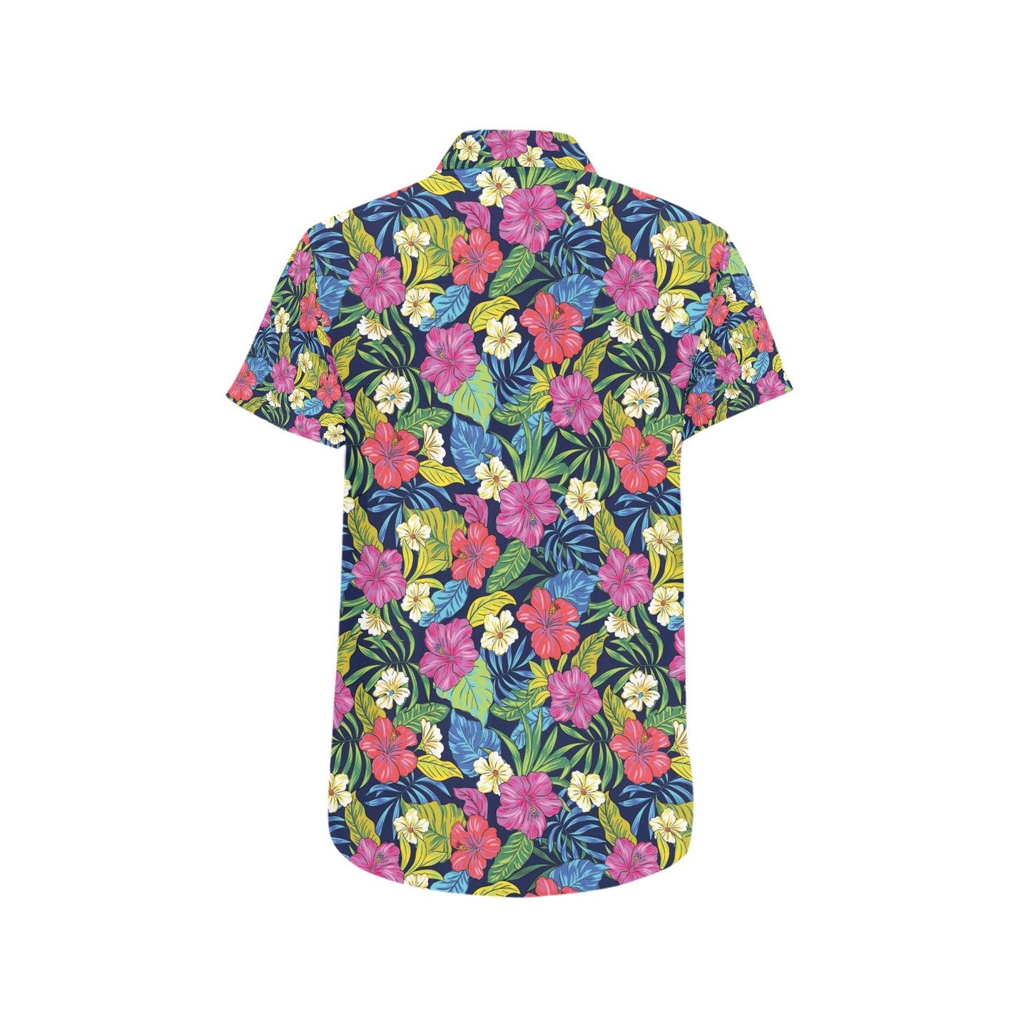 Hibiscus Print Design LKS3010 Men Short Sleeve Button Up Shirt