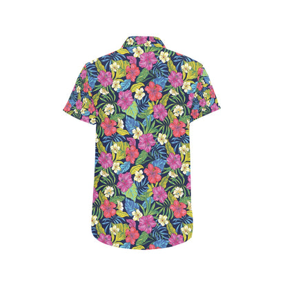 Hibiscus Print Design LKS3010 Men Short Sleeve Button Up Shirt