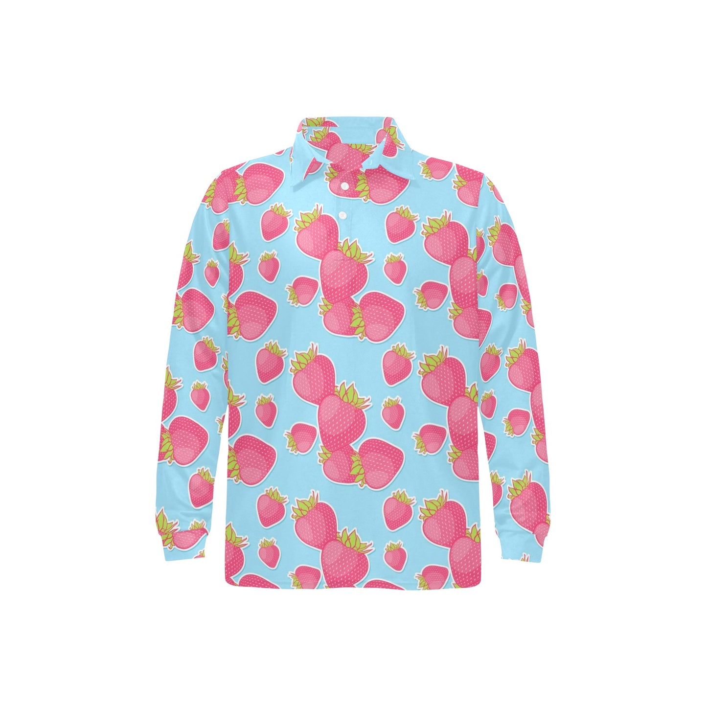 Strawberry Pattern Print Design SB04 Long Sleeve Polo Shirt For Men's