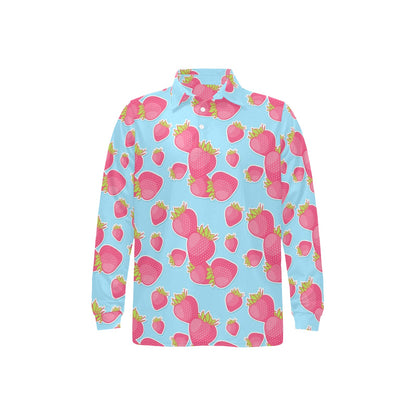 Strawberry Pattern Print Design SB04 Long Sleeve Polo Shirt For Men's